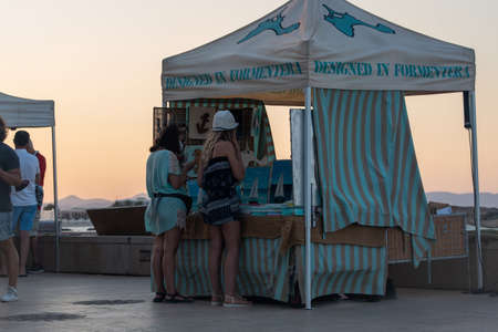 Es Pujols, Formentera, Spain: 2021 July 18: People in Es Pujols in Formentera in the Balearic Islands in Spain in the summer of 2021.のeditorial素材