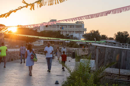 Es Pujols, Formentera, Spain: 2021 July 18: People in Es Pujols in Formentera in the Balearic Islands in Spain in the summer of 2021.のeditorial素材