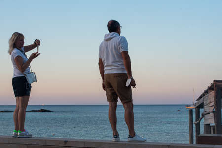 Es Pujols, Formentera, Spain: 2021 July 18: Beach of Es Pujols in Formentera in the Balearic Islands in Spain in the summer of 2021.のeditorial素材