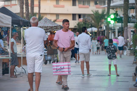 Es Pujols, Formentera, Spain: 2021 July 18: People in Es Pujols in Formentera in the Balearic Islands in Spain in the summer of 2021.のeditorial素材