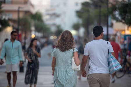Es Pujols, Formentera, Spain: 2021 July 18: People in Es Pujols in Formentera in the Balearic Islands in Spain in the summer of 2021.のeditorial素材