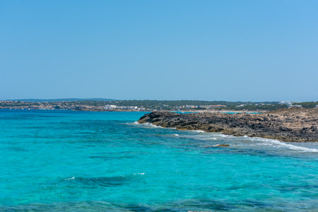 Levante beach in Formentera, Spain in summer 2021.のeditorial素材