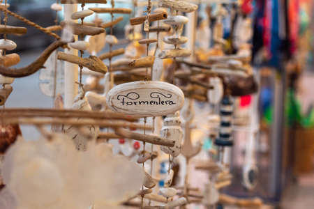 Es Pujols, Formentera, Spain. 2021 July 23. Tourist souvenirs in Formentera in times of covid19 in 2021.のeditorial素材