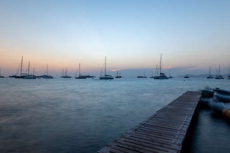 Sunset on the beach of Ses Illietes on the Island of Formentera in the summer of 2021.のeditorial素材