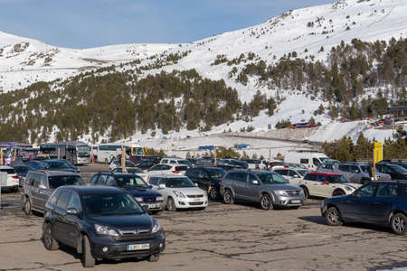 Grandvalira, Andorra : 2022 january 21 : Parking at Grandvalira in winter in the Pyrenees in Andorra.のeditorial素材