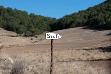 Road sign on the road in the countryside.の写真素材