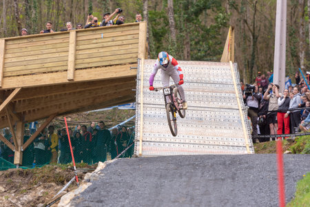 Lourdes, France : 2022 March 27 : ILES Finn CAN competes during the UCI Mountain Bike Downhill World Cup 2022 race at the Lourdes, France.のeditorial素材