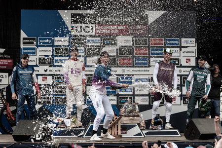 Lourdes, France : 2022 March 27 : PIERRON Amaury FRA at the Mountain Bike World Cup Lourdes 2022 in DOWNHILL FINALのeditorial素材