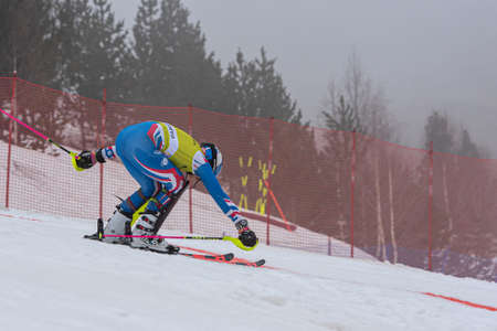 Grandvalira, Andorra : 2022 March 20 : Lara DELLA MEA ITA, Aline DANIOTH and Franziska GRITSCH AUT competing in Womens Slalom at EUROPA CUP FINALS 2022 in Soldeu, Andorra in 2022.のeditorial素材