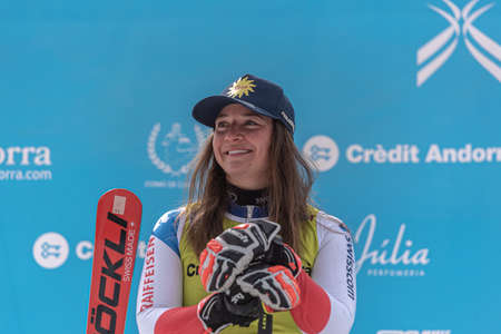 Grandvalira, Andorra : 2022 March 16 : Jasmina SUTER SUI competing in Womens Giant Slalom at EUROPA CUP FINALS 2022 in Soldeu, Andorra in 2022.のeditorial素材