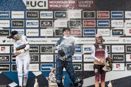 Lourdes, France : 2022 March 27 : BALANCHE Camille SUI at the Mountain Bike World Cup Lourdes 2022 in DOWNHILL FINALのeditorial素材
