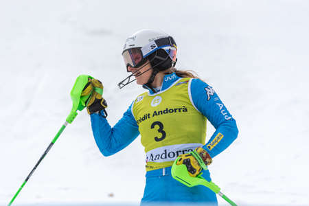 Grandvalira, Andorra : 2022 March 20 : Lara DELLA MEA ITA competing in Womens Slalom at EUROPA CUP FINALS 2022 in Soldeu, Andorra in 2022.のeditorial素材