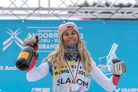 Grandvalira, Andorra : 2022 March 20 : AAline DANIOTH SUI competing in Womens Slalom at EUROPA CUP FINALS 2022 in Soldeu, Andorra in 2022.のeditorial素材