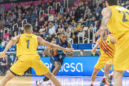 Andorra La Vella, Andorra : 2022 April 03 : Players in the ACB League match between Mora BAnc Andorra vs FC Barcelona in Andorra La Vella.のeditorial素材