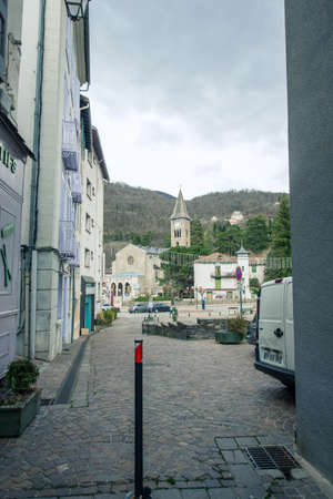 Ax Les Termes, France : 2022 March 14 : Cityscape of Ax Les Termes on a winter afternoon in 2022.のeditorial素材