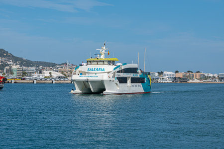 Ibiza, Spain : 2022 April 18: Balearia Ferry at Eivisa City on Ibiza Island in Spain in the summer of 2022.のeditorial素材