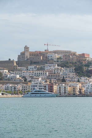Ibiza, Spain : 2022 April 18: Panorama at Eivissa City on Ibiza Island in Spain in the summer of...