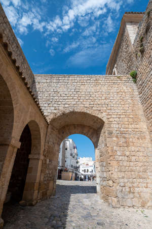 Ibiza, Spain : 2022 April 19 : Old walls in the Dalt Vila neighborhood in Ibiza, Spain. Summer of 2022.のeditorial素材