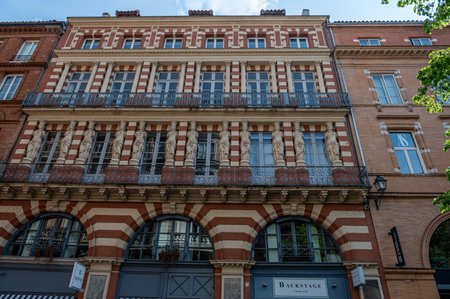 Toulouse, France : 2022 May 2 : Typical buildings in Sunny day in Toulouse, France in summer 2022.のeditorial素材