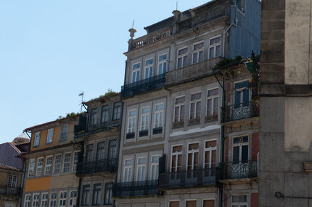 Port, Portugal. 2022 May 4 . Facades of houses with tiles in the city of Porto in the summer of 2022.のeditorial素材