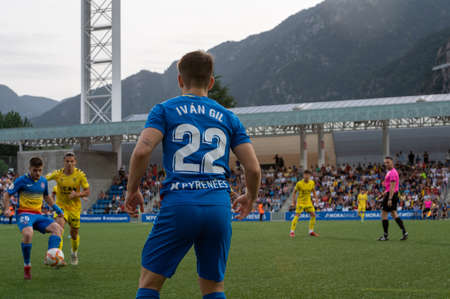 Andorra La Vella, Andorra. 2022 May 22 . Players in action in the match for the first RFEF between FC Andorra 1 vs 0 UCAM Murcia in 2022.のeditorial素材
