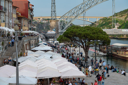 Port, Portugal. 2021 05 May . People walking the La Riviera in Porto, Portugal in the summer of 2022.のeditorial素材
