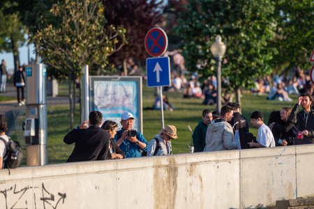 Port, Portugal. 2022 05 May . People on the Bridge over the Douro Luis II River in Porto, Portugal in Summer 2022.のeditorial素材
