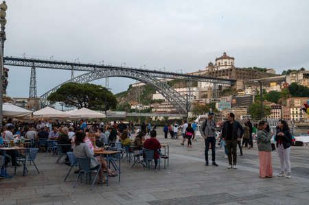 Port, Portugal. 2021 05 May . People walking the La Riviera in Porto, Portugal in the summer of 2022.のeditorial素材