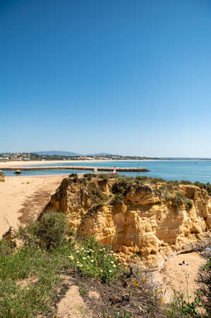 Lagos, Portugal. 2022 May 06 . Panorama of the tourist Praia de Dona Ana de Lagos in the Algarve, Portugal in the summer of 2022.のeditorial素材