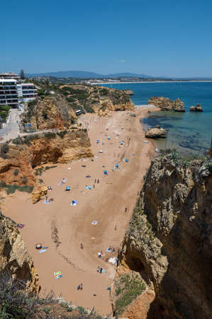 Lagos, Portugal. 2022 May 06 . Panorama of the tourist Praia de Dona Ana de Lagos in the Algarve, Portugal in the summer of 2022.のeditorial素材