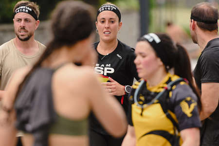 Encamp, Andorra : 2022 June 11 : Competitors participate in the 2020 Spartan Race obstacle racing challenge in Andorra, on June 11, 2022.のeditorial素材
