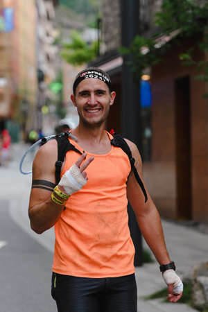 Encamp, Andorra : 2022 June 11 : Competitors participate in the 2020 Spartan Race obstacle racing challenge in Andorra, on June 11, 2022.のeditorial素材