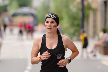 Encamp, Andorra : 2022 June 11 : Competitors participate in the 2020 Spartan Race obstacle racing challenge in Andorra, on June 11, 2022.のeditorial素材