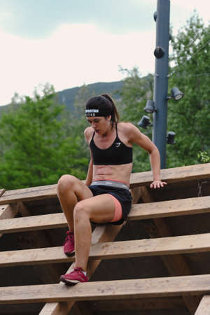 Encamp, Andorra : 2022 June 11 : Competitors participate in the 2020 Spartan Race obstacle racing challenge in Andorra, on June 11, 2022.のeditorial素材