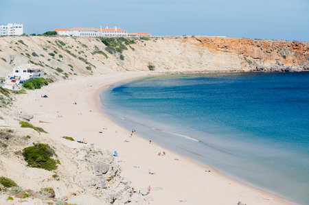Sagres, Portugal. 2022 May 7 . People at Praia da Mareta Sagres in the Algarve, Portgual.のeditorial素材