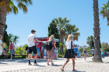 Lagos, Portugal. 2022 May 6 . People walking through the Marina of the city of Lagos in Portugal in the Algarve.の写真素材