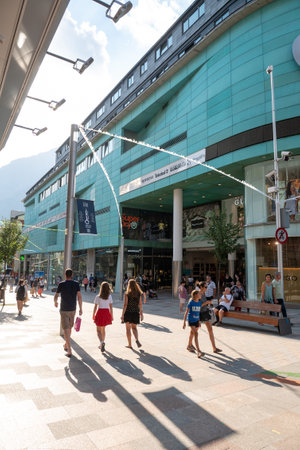 Andorra La Vella, Andorra : 2022 July 20 : People Walk in the Comercial Street named Meritxell. Andorra la Vella, Andorraのeditorial素材