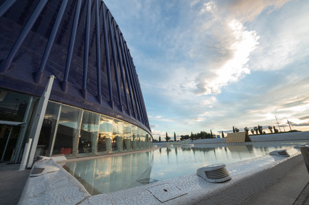 Valencia, Spain : 2022 December 9 : Panorama outside CaixaForum Valencia, Museum of Sciences and...