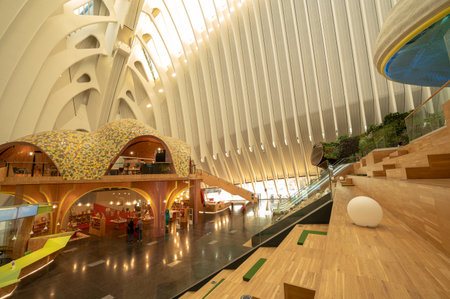 Valencia, Spain : 2022 December 9 : Panorama inside CaixaForum Valencia, Museum of Sciences and Arts in the capital of the Valencian Community in 2022.のeditorial素材