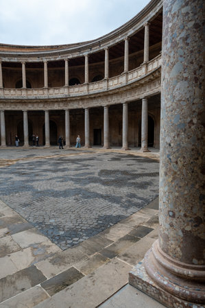 Granada, Spain : 2022 November 21 :People inside the Carlos V Palace in the Alhambra in Granada in 2022.のeditorial素材