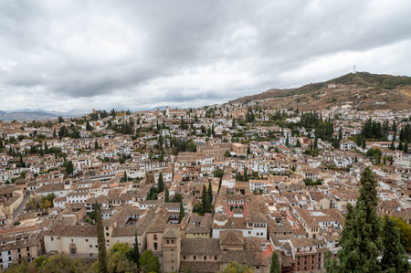 View from inside the Palace of Carlos V in the Alhambra in Granada in 2022.のeditorial素材