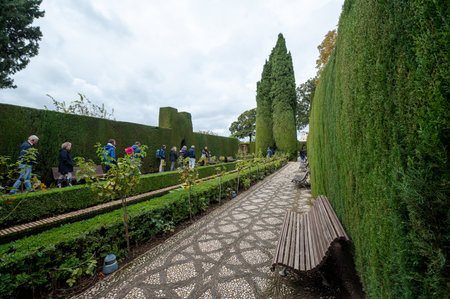 Granada, Spain : 2022 November 18 : View of the beautiful Generalife Gardens in the Alhambra in Granada in 2022.のeditorial素材