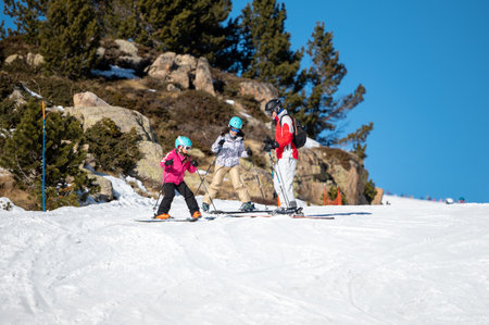 Grandvalira, Andorra : 2022 deember 29 : Skier on the slopes of Grandvalira in Andorra in winter 2022.のeditorial素材