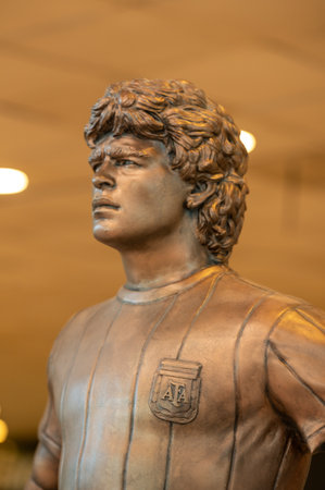 Buenos Aires, Argentina: 2023 June 13: Statue of the footballer Diego Armando Maradona in Terminal A of the Ezeiza International Airport (Ministro Pistarini) in the capital of Argentina in 2023.のeditorial素材