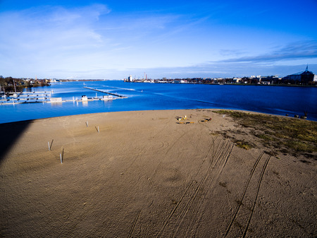 aerial autumn view of urban area in latvia, drone photographyの写真素材