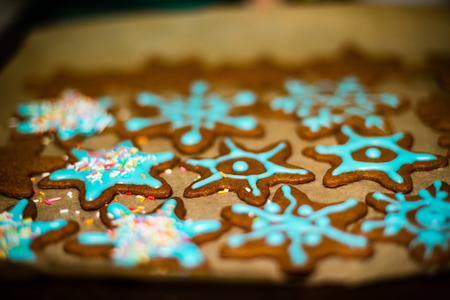 Making Gingerbread Cookies Series.  Ready cookies on the plate.の写真素材