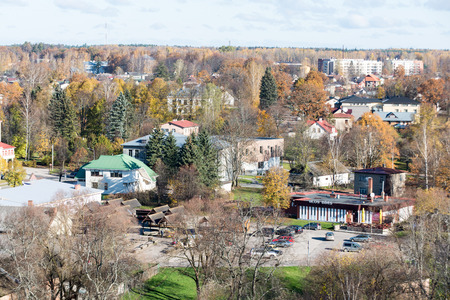 aerial view of rural city in latvia. valmiera urban district - Valmiera, Latvia, 2014-10-17のeditorial素材