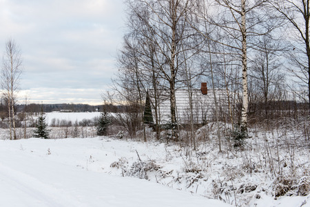 small rural cottage in winter in countrysideのeditorial素材