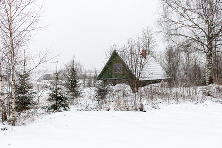 small rural cottage in winter in countrysideのeditorial素材