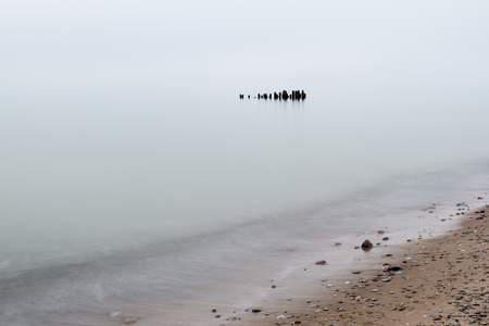 Baltic Sea and foggy morning on the shoreの写真素材
